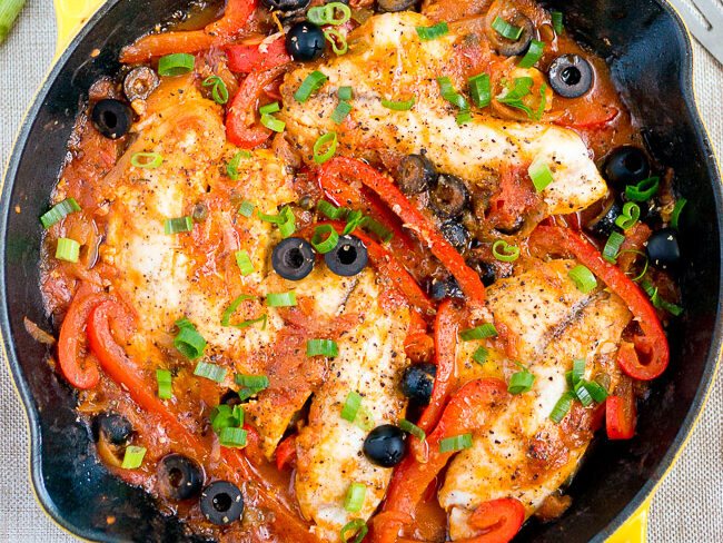 FIsh Veracruz cooked in a skillet