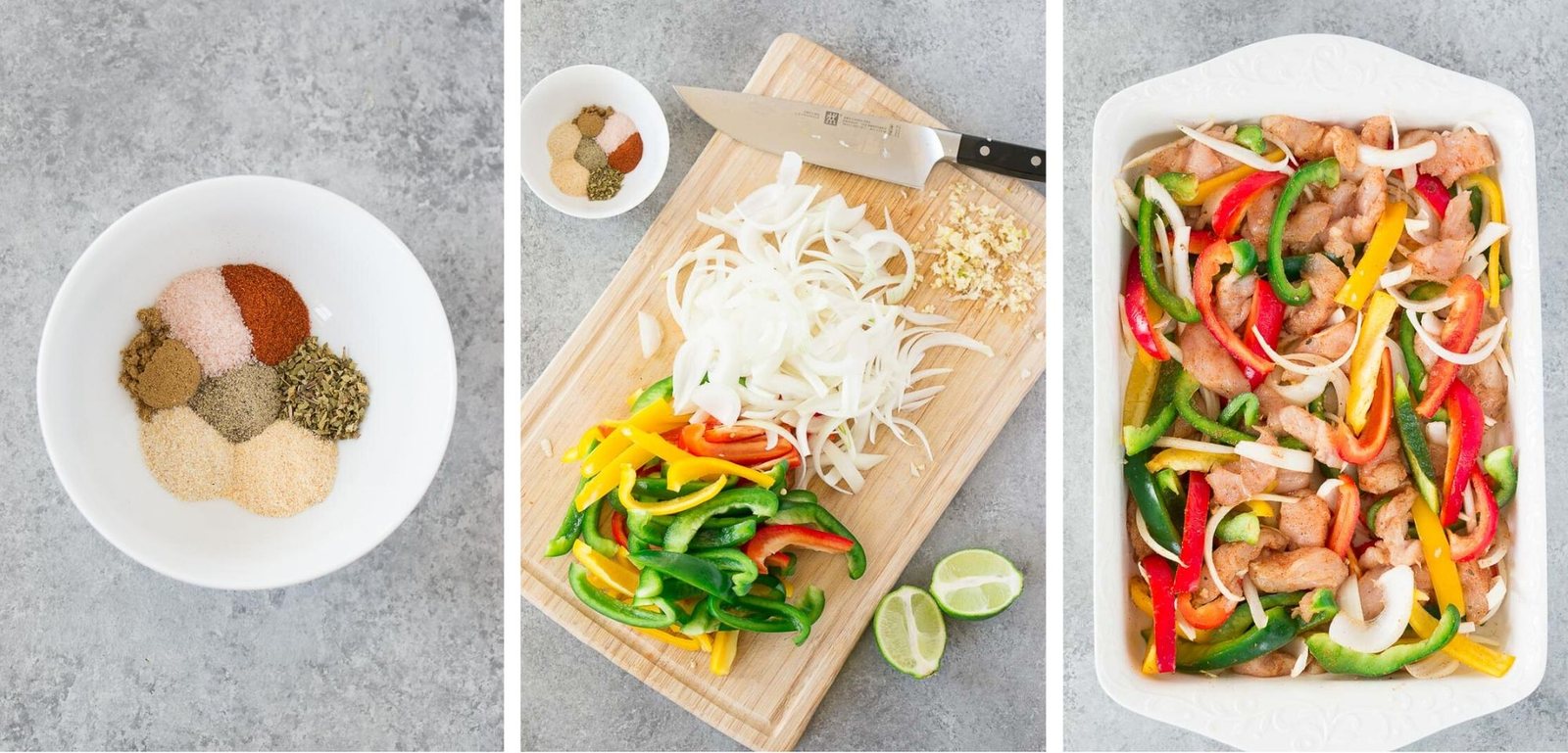 oven baked chicken fajitas recipe - process shots