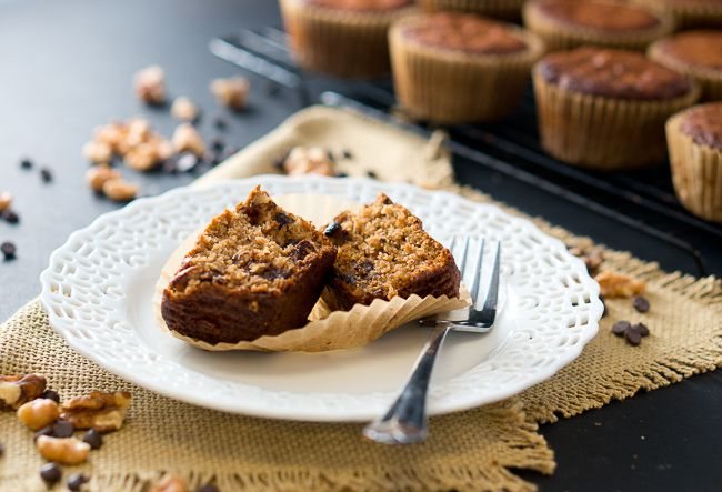 Banana Muffins on a plate with a fork