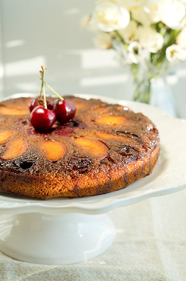 Peach Cherry Upside Down Cake | uhuvu.com