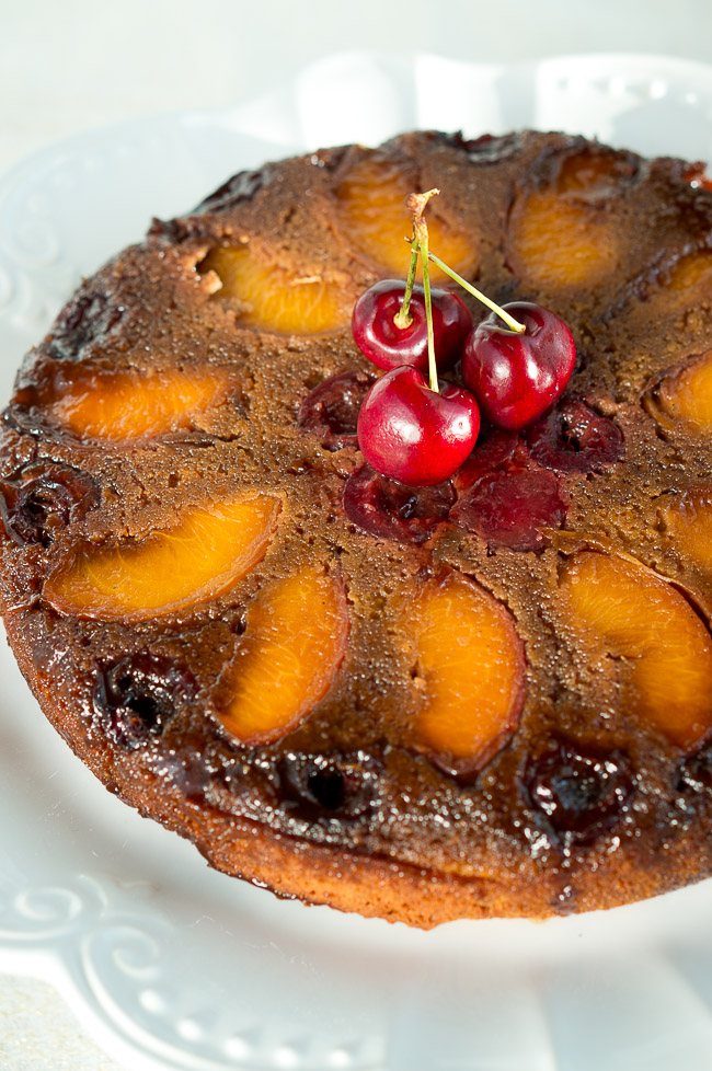 Peach Cherry Upside Down Cake | uhuvu.com