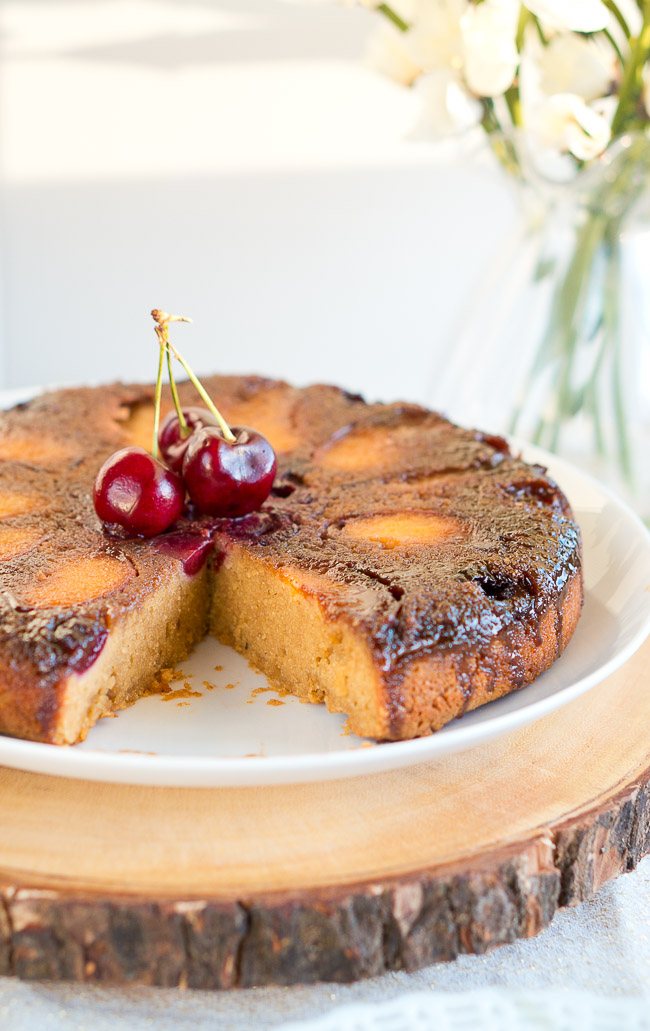 Peach Cherry Upside Down Cake | uhuvu.com