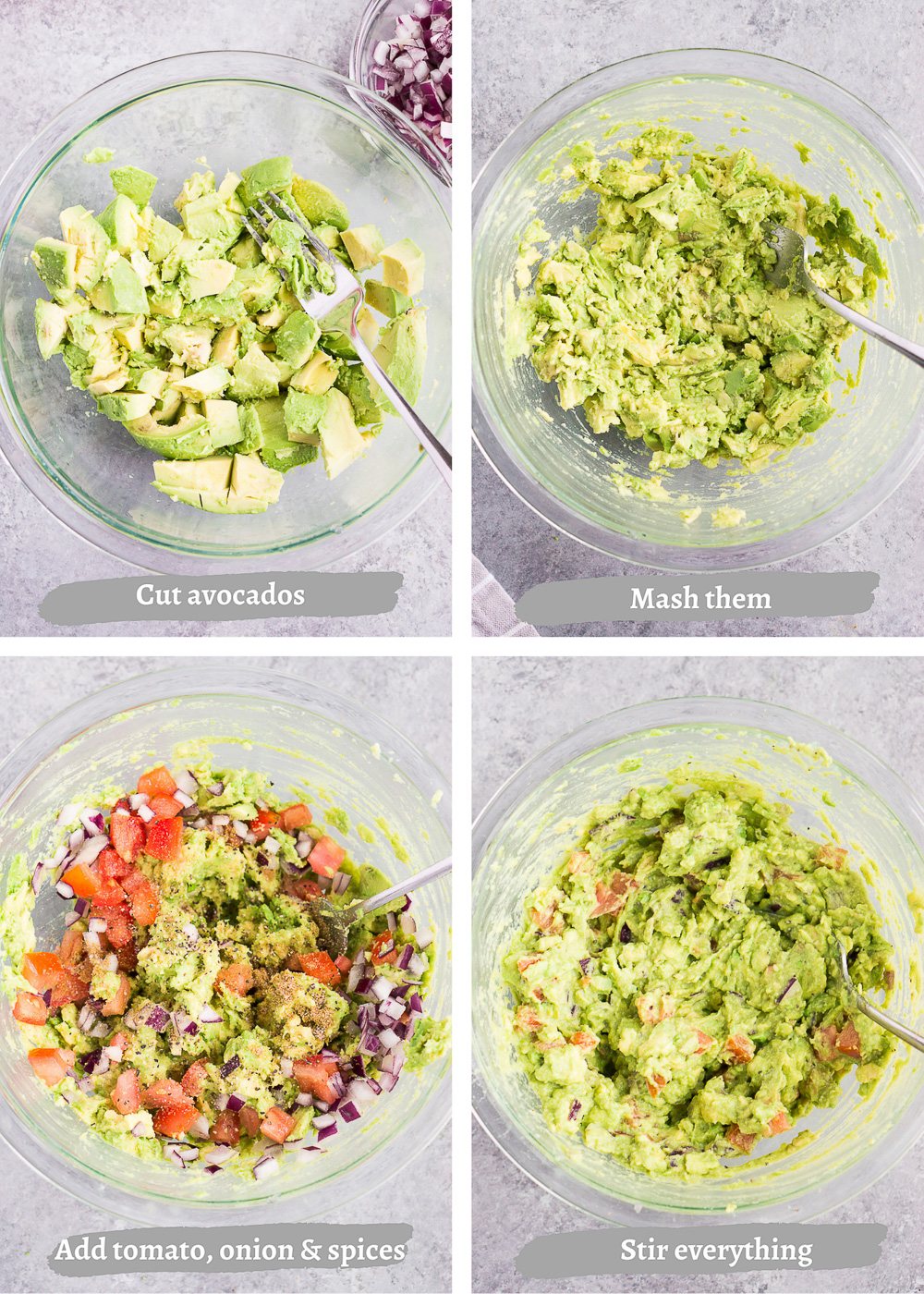 process shots of making guacamole