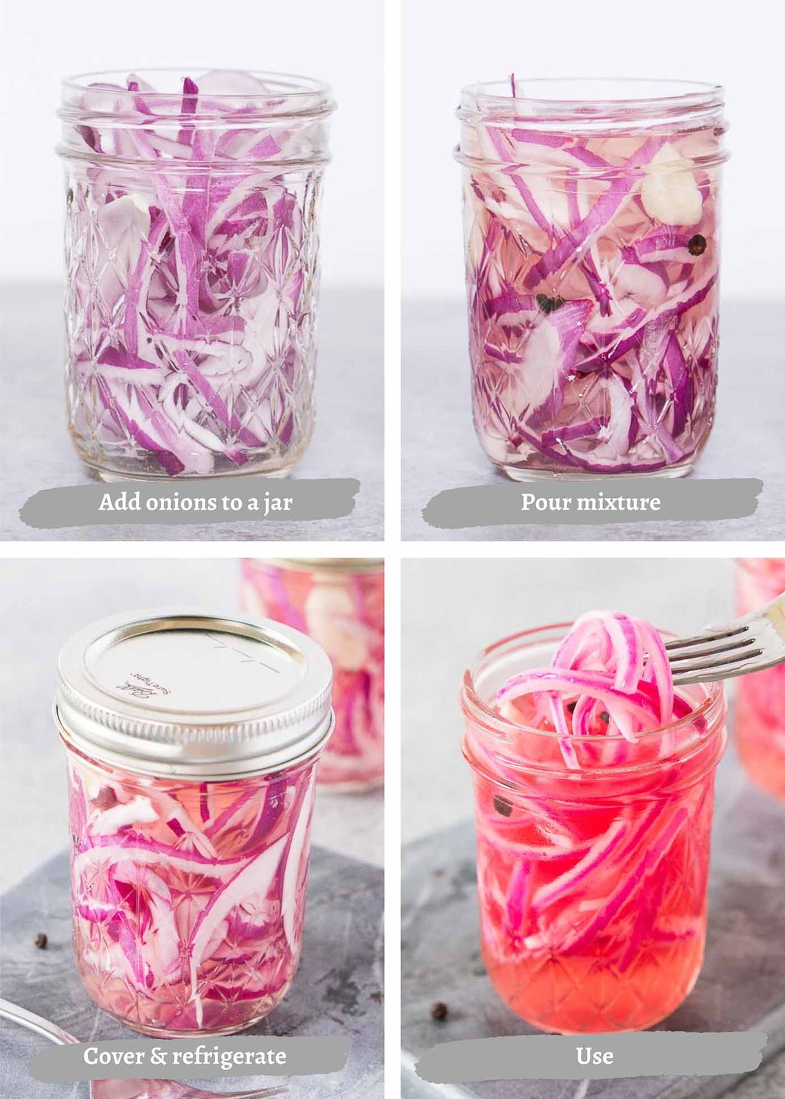 process shots of making easy pickled red onions