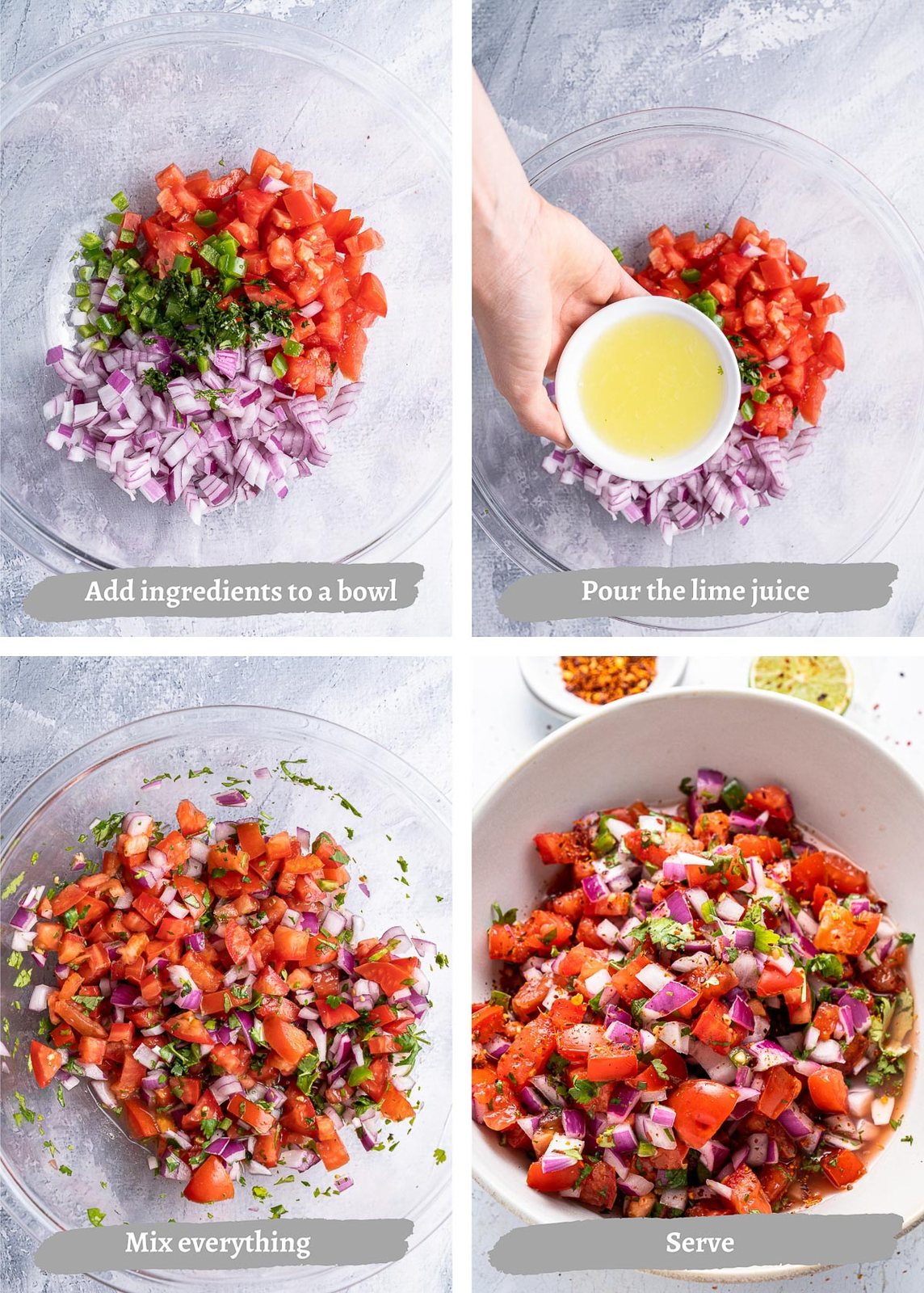 process shots of making salsa fresca