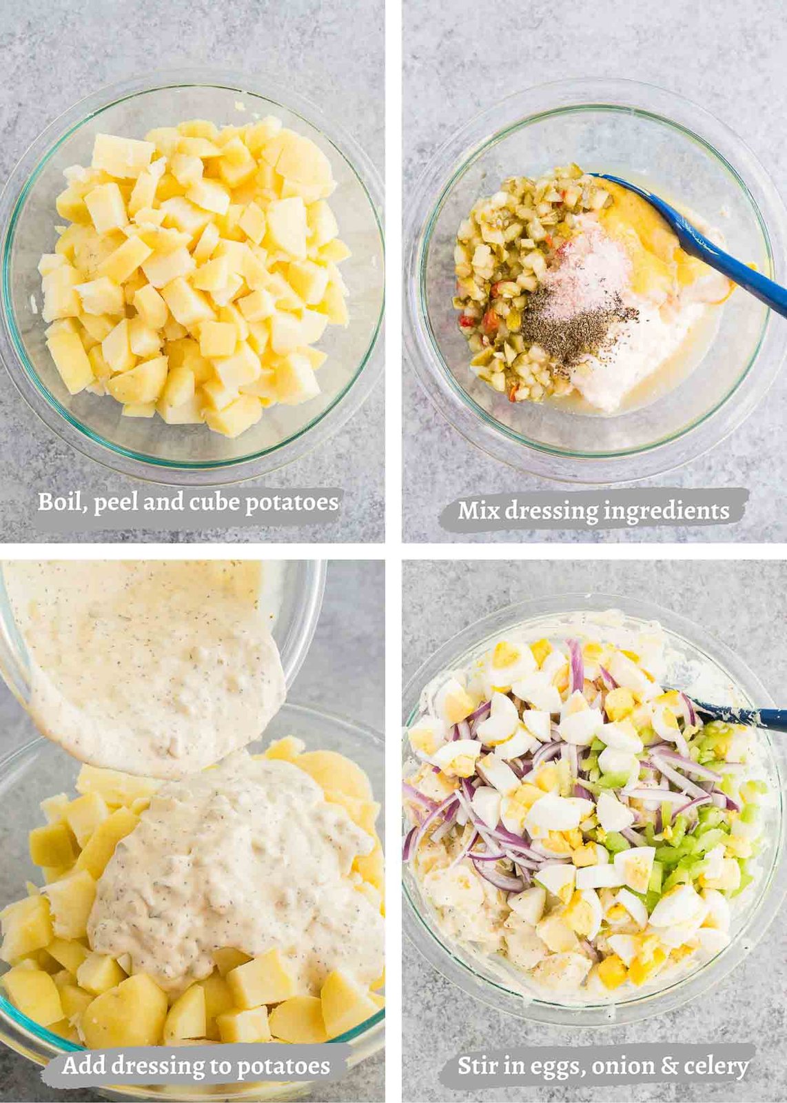 process shots of making potato salad