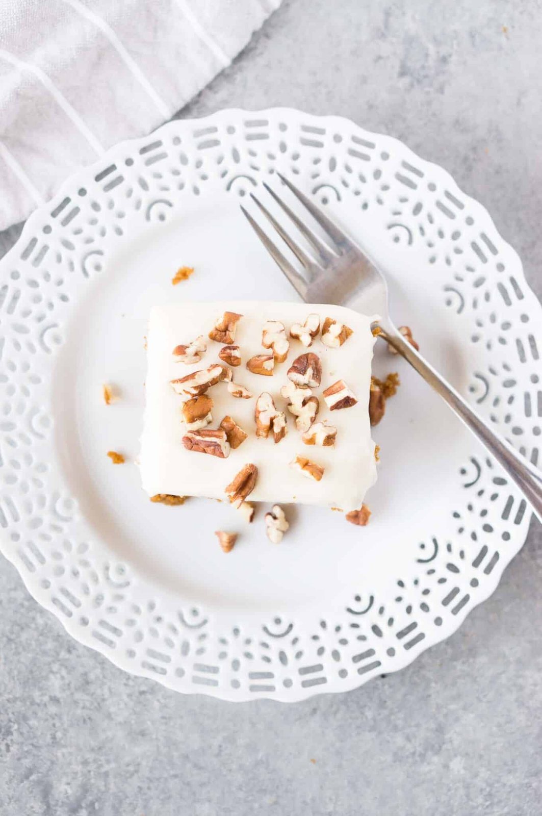close up image of pumpkin spice cake recipe on a plate
