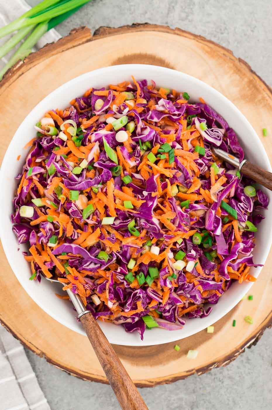 cabbage and carrots slaw salad served in a bowl
