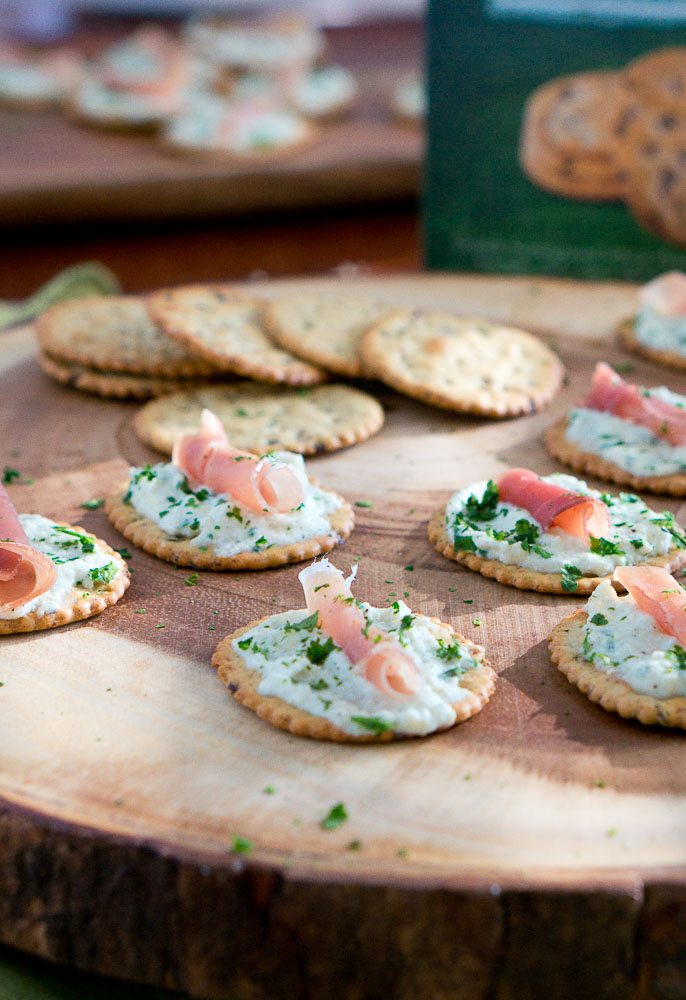 Ricotta and Prosciutto Cracker Appetizers