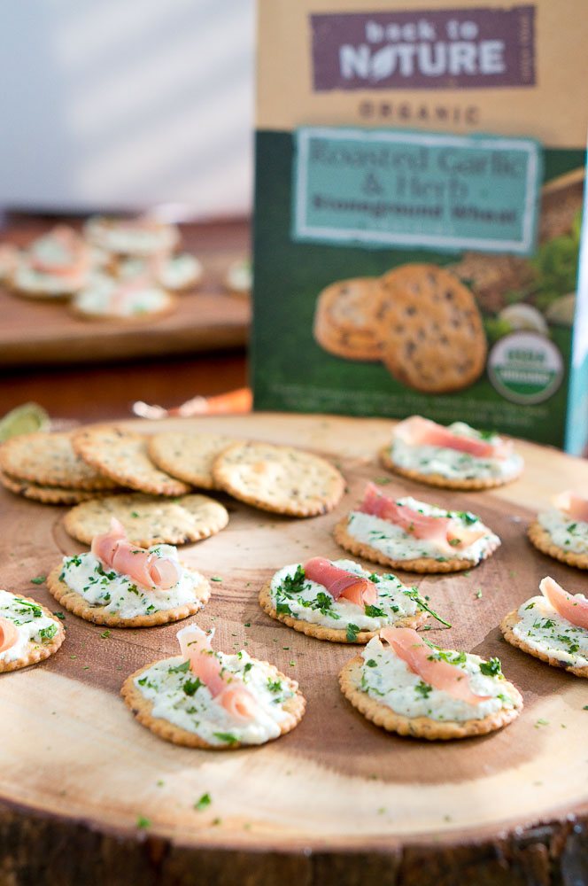 Ricotta and Prosciutto Cracker Appetizers
