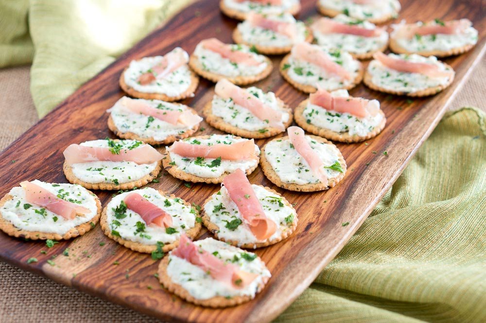 Ricotta and Prosciutto Cracker Appetizers