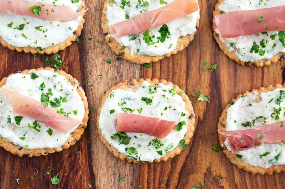 Ricotta and Prosciutto Cracker Appetizers