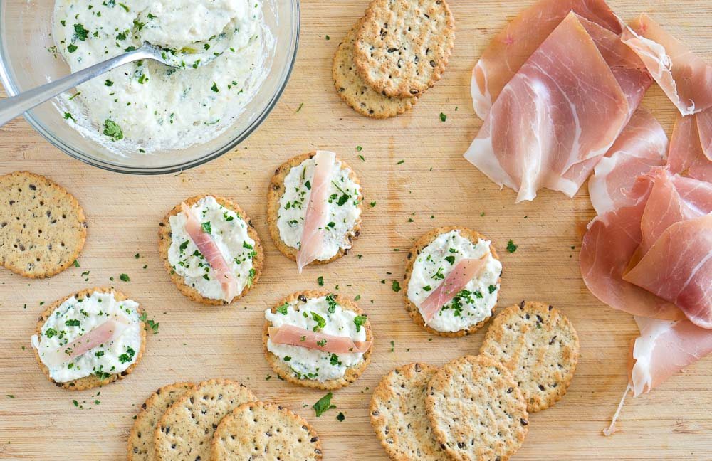 Ricotta and Prosciutto Cracker Appetizers