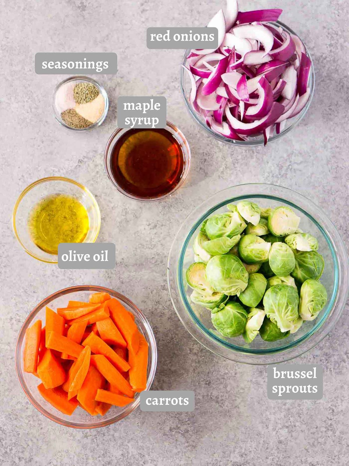 ingredients for roasted brussels sprouts and carrots