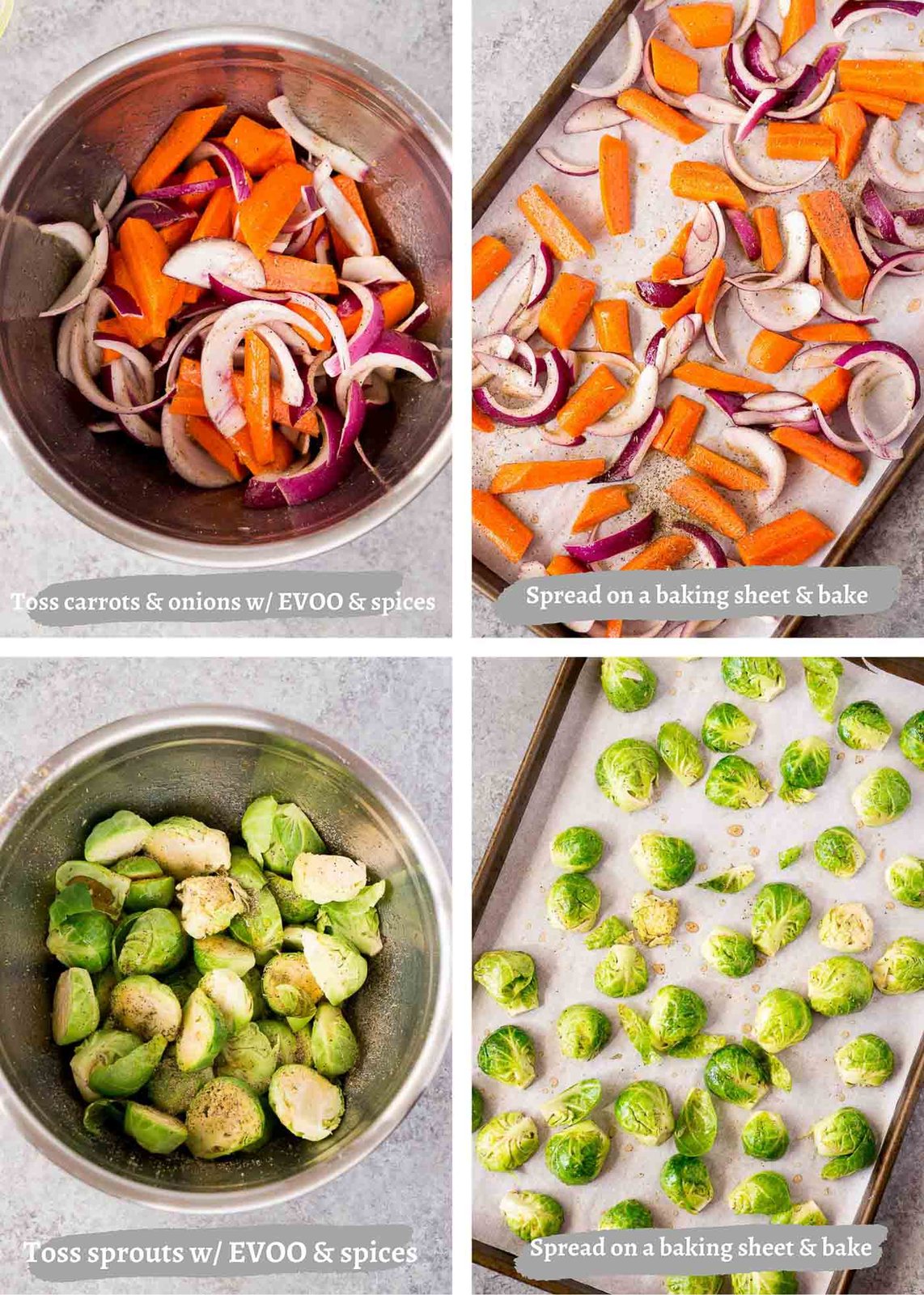 process images of roasting vegetables in the oven