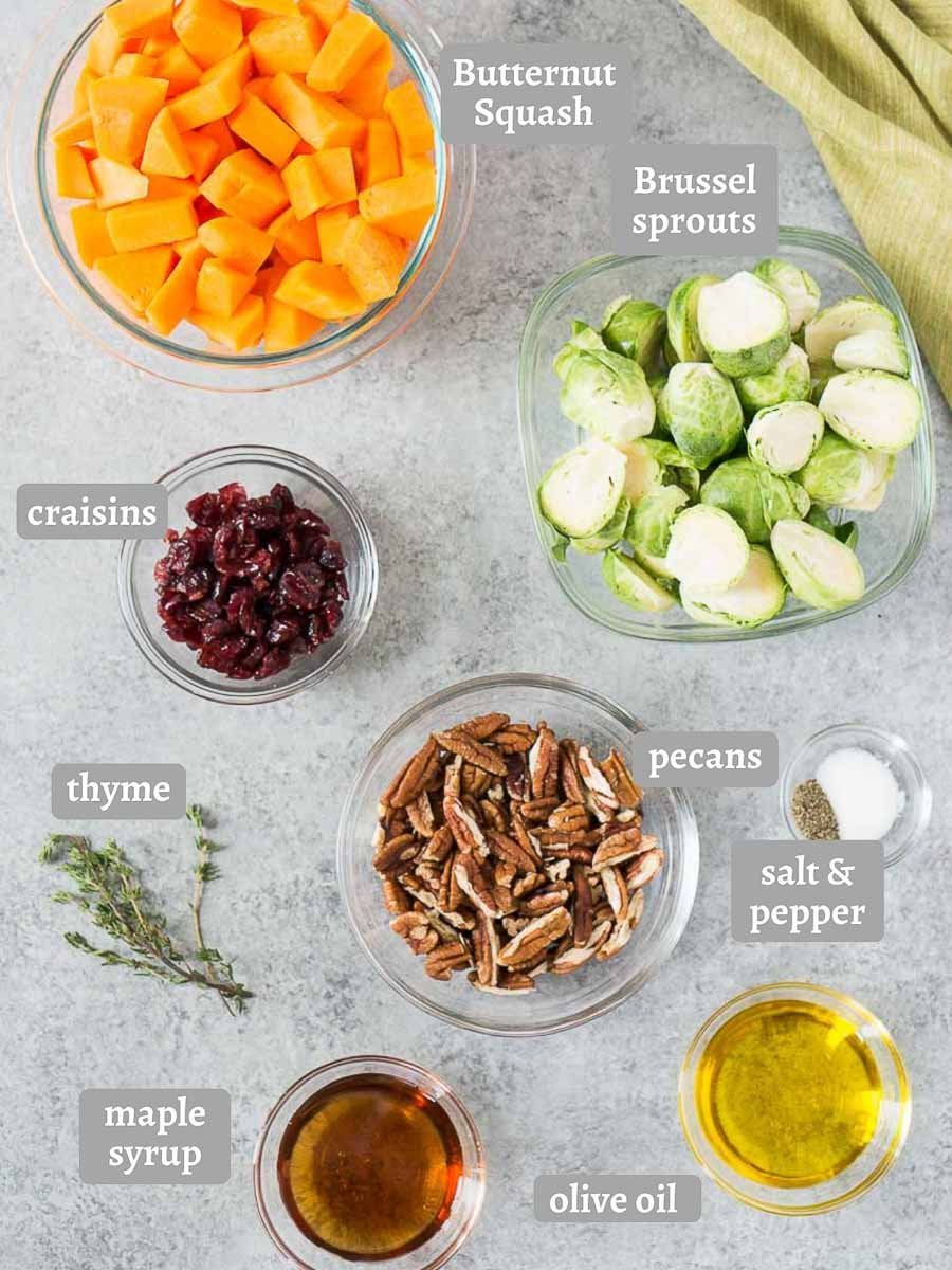 ingredients for roasted butternut squash and brussel sprouts