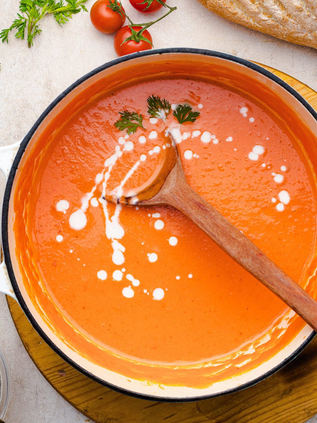 creamy tomato soup in a pot