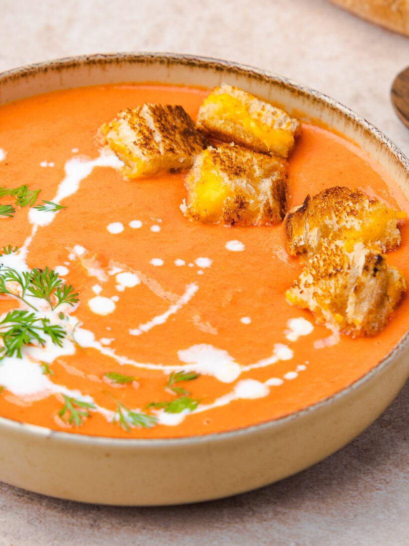 creamy tomato soup in a bowl