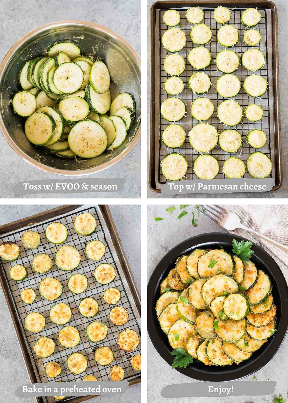 process images of making zucchini slices in the oven