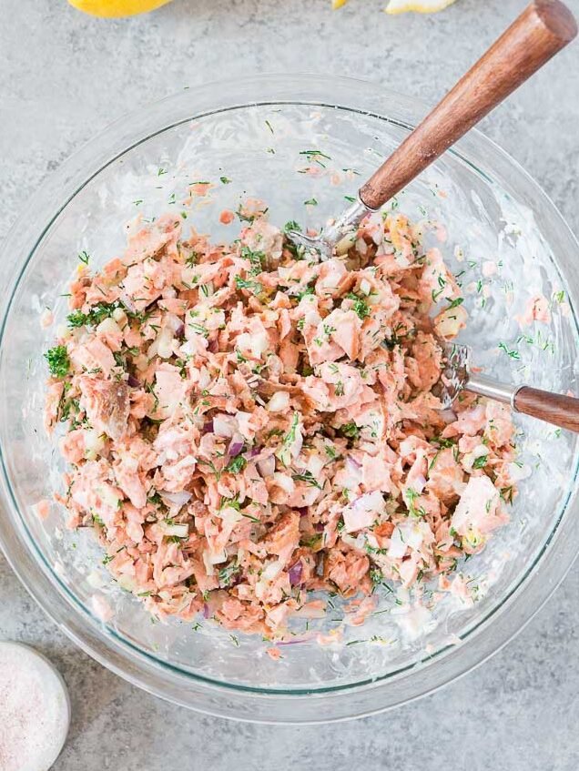 mixed salmon salad in a bowl
