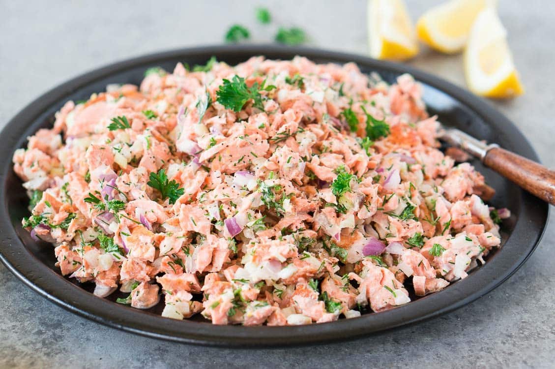 salmon lunch idea - salad on a plate