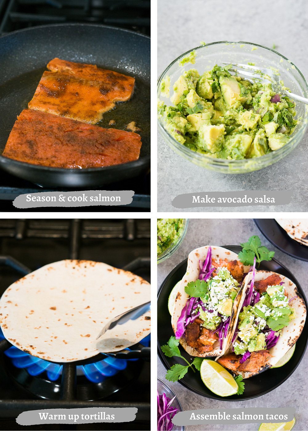making salmon tacos - process shots