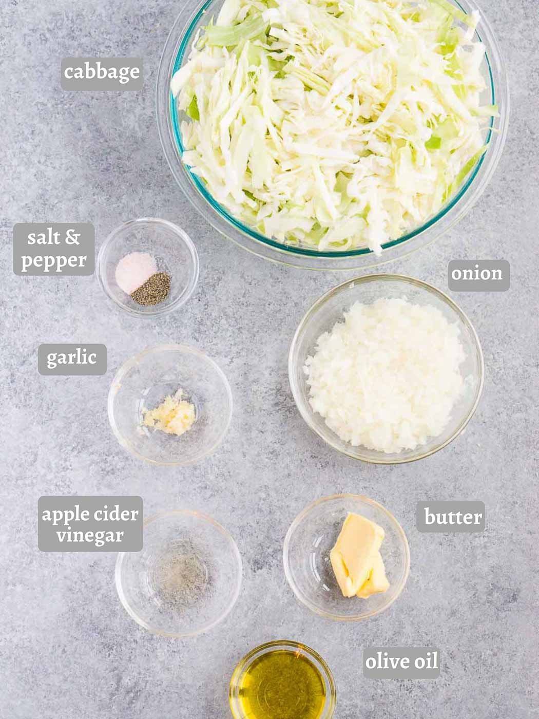ingredients for cooked cabbage on cooktop