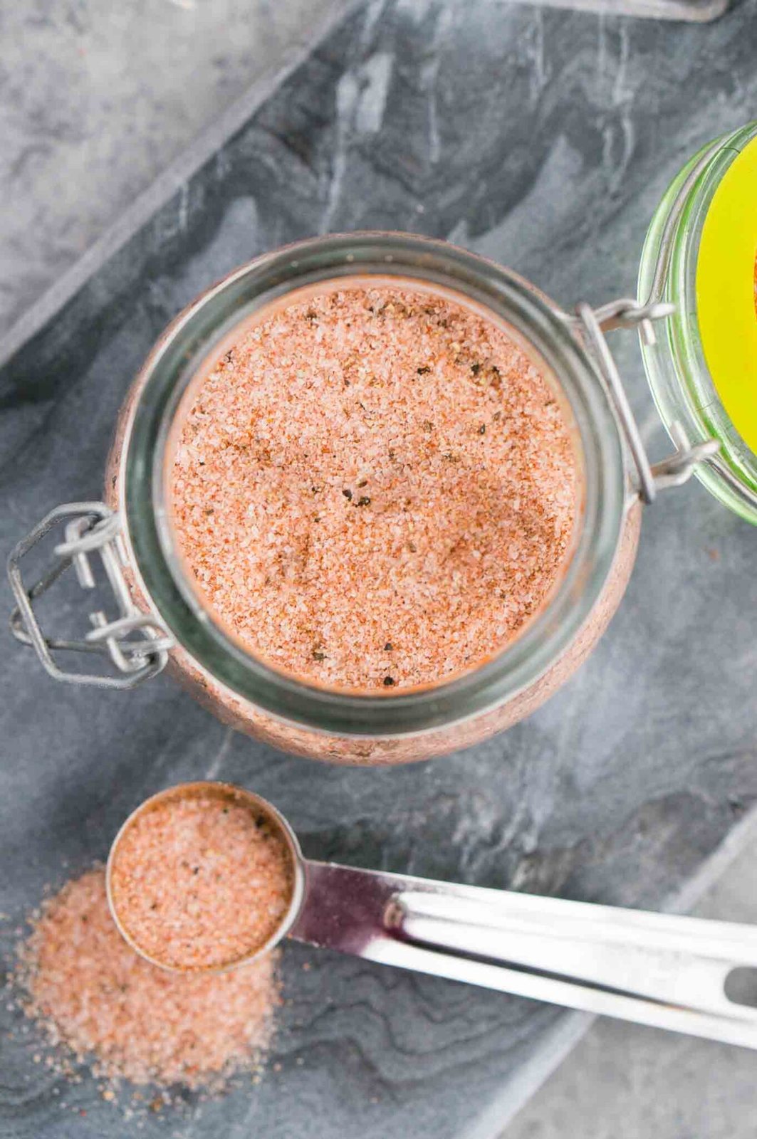 seasoned salt in a jar on a board