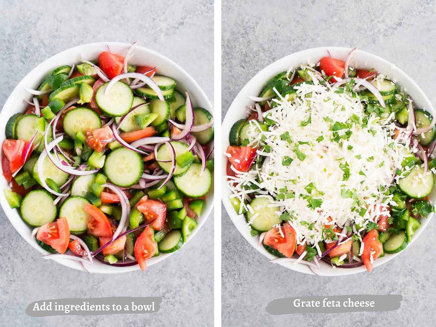 how to make shopska salad - process images
