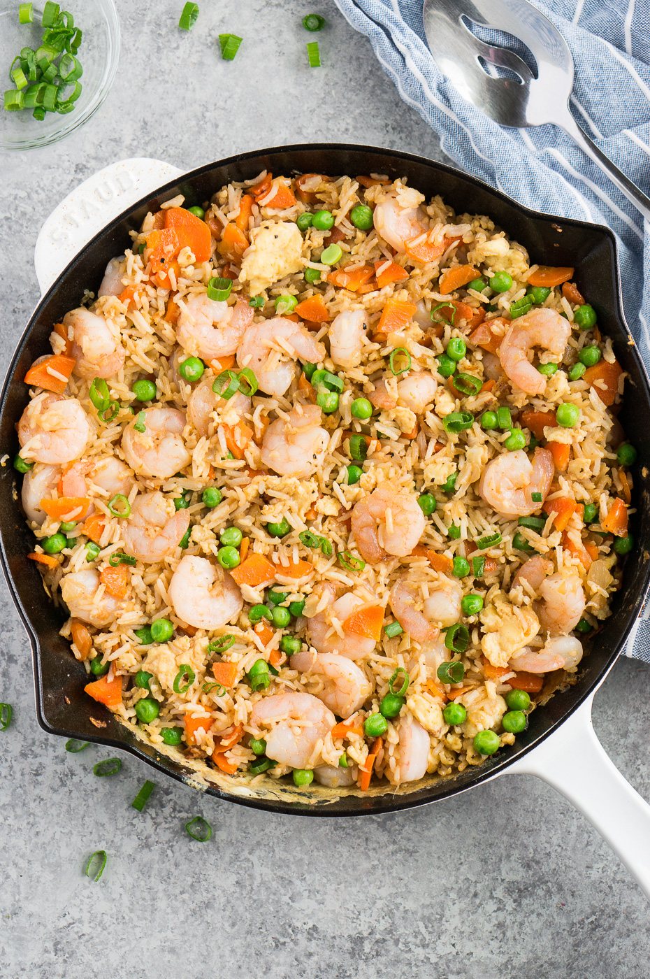shrimp with rice dish made in a skillet