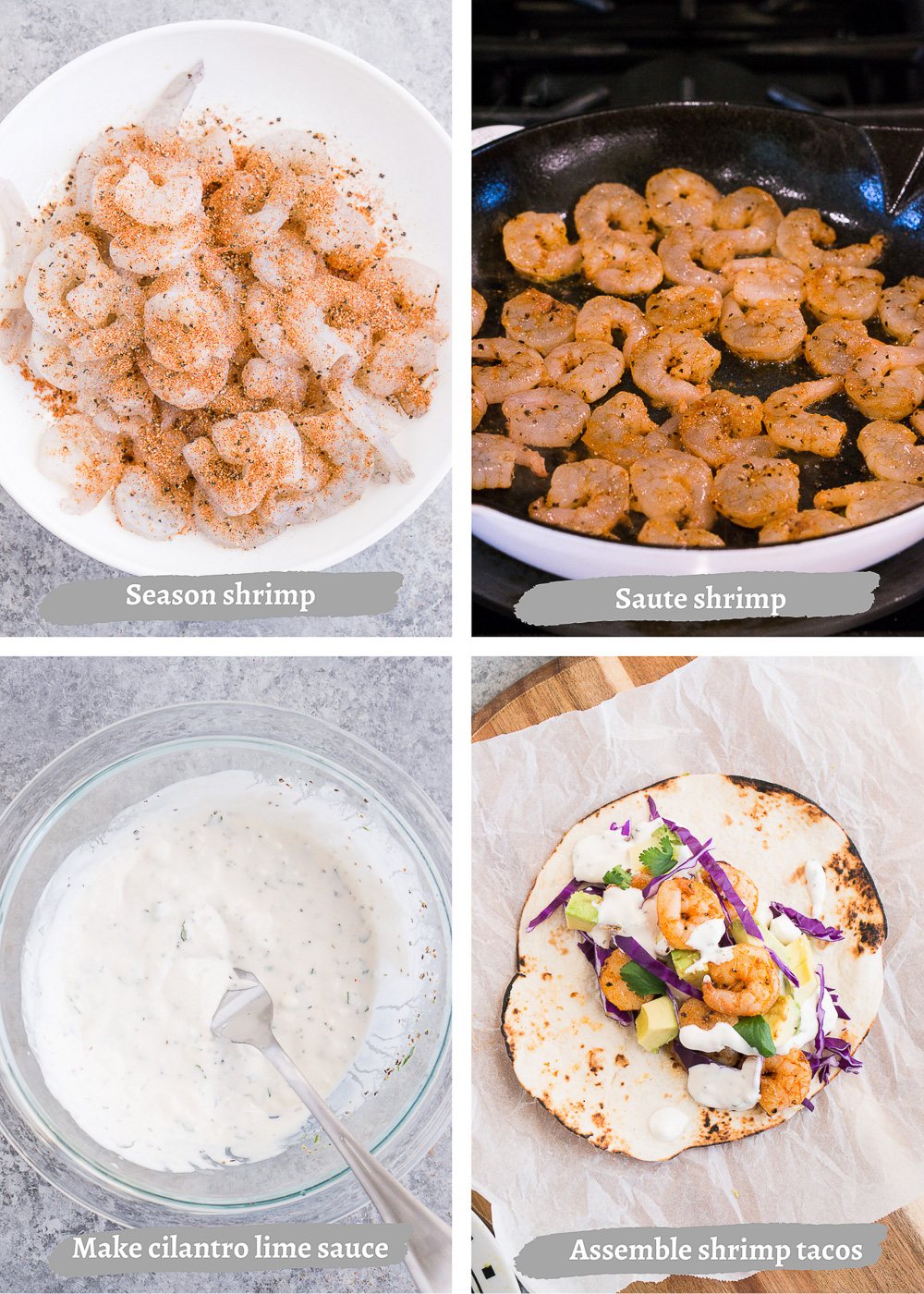 process shots of making shrimp tacos