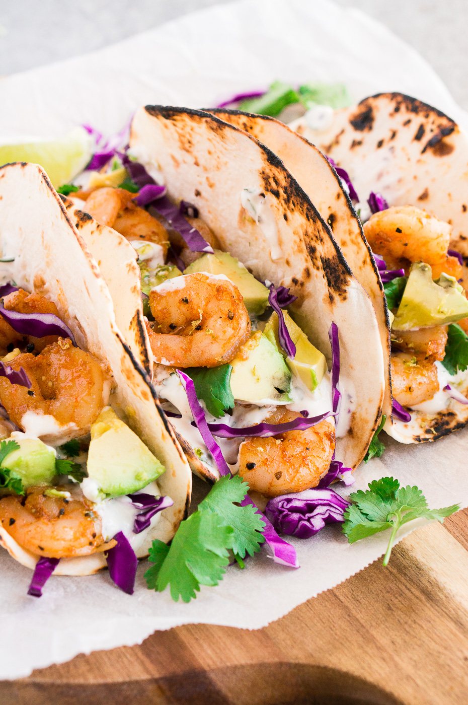 shrimp tacos with creamy cilantro lime sauce