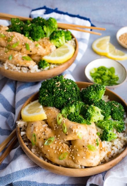 honey lemon chicken and rice dinner