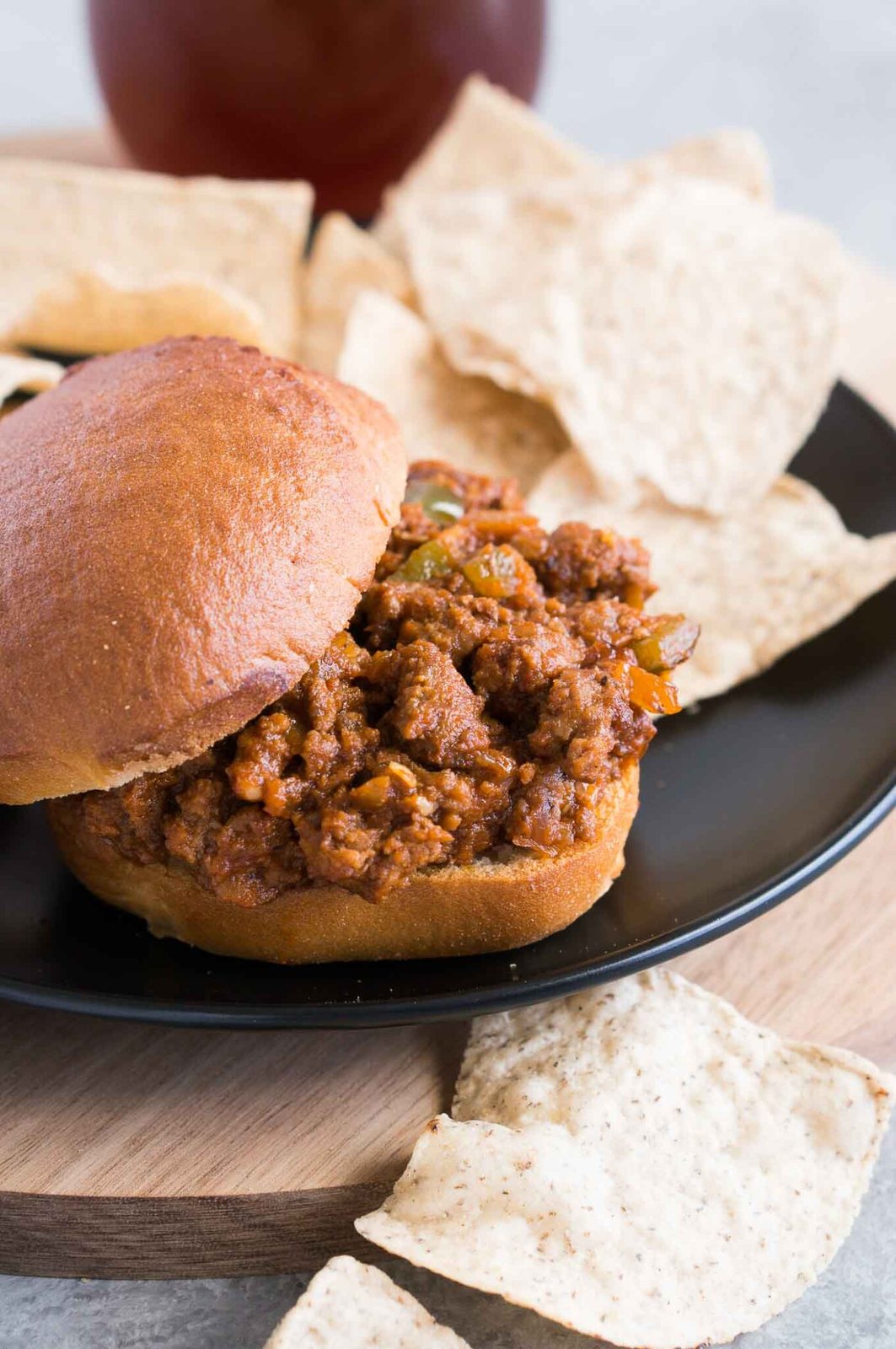 easy sloppy joe recipe served on a bun with chips