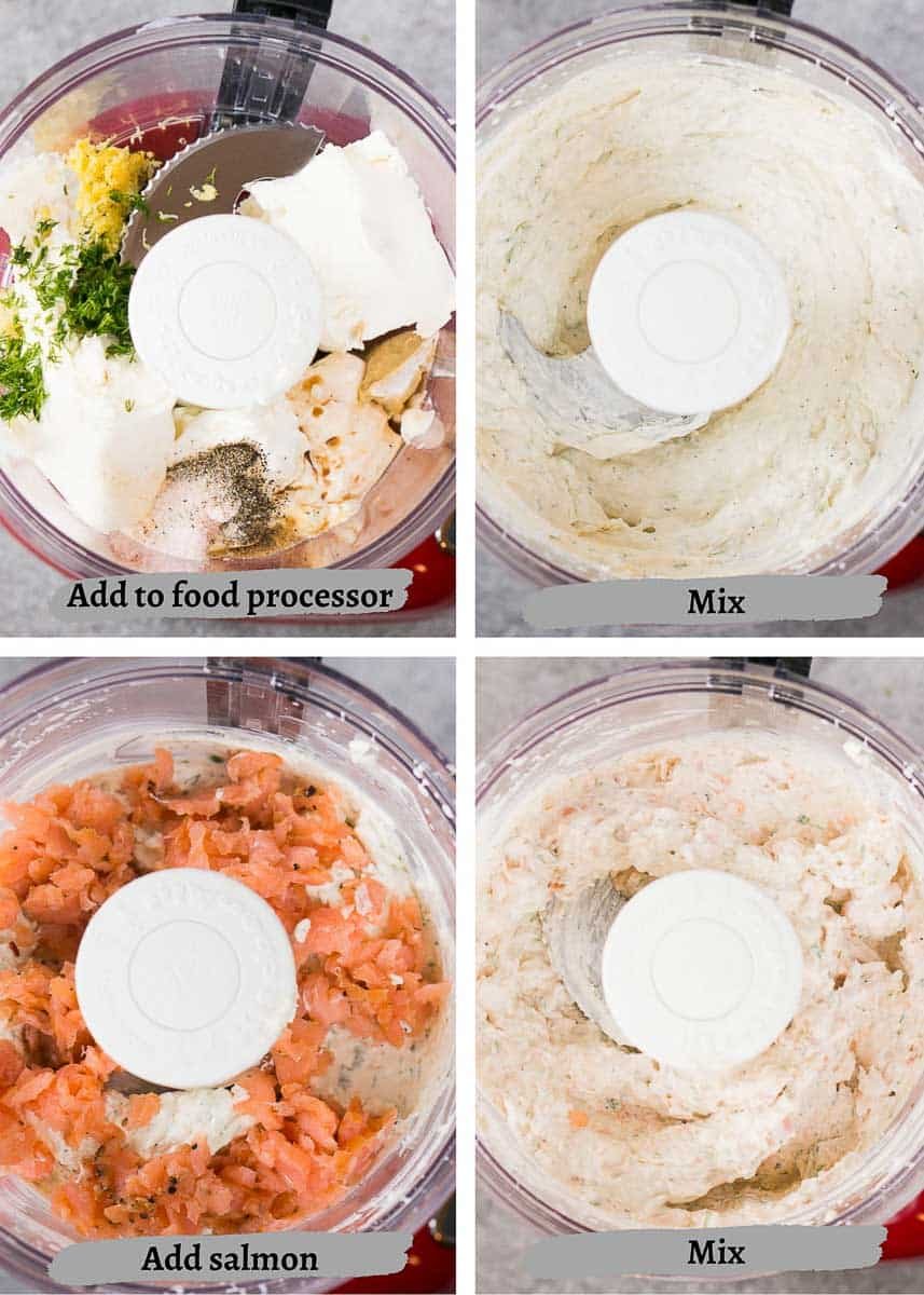 process shots of how to make smoked salmon dip