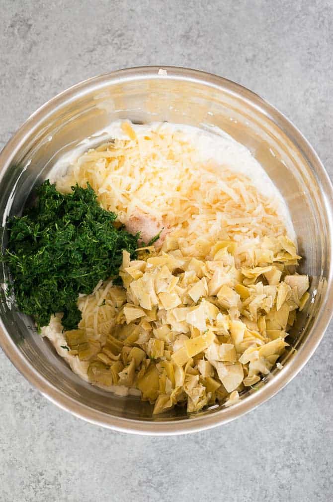 ingredients for spinach artichoke dip appetizer