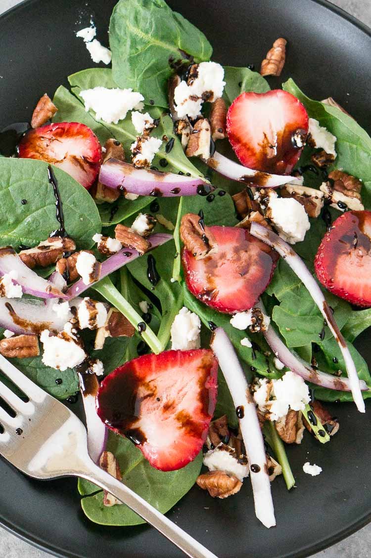 strawberry and spinach salad - close up