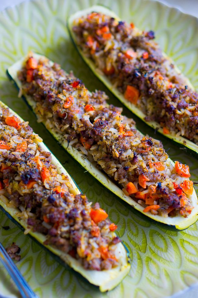 Close up of the fulling in the zucchini boats