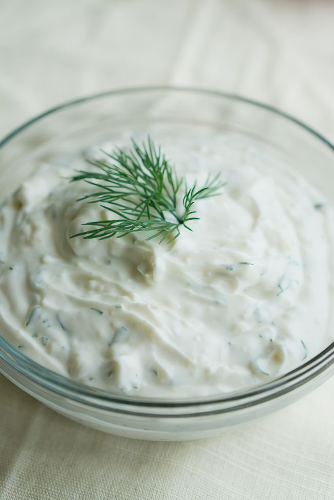 Garlic sauce in a glass bowl