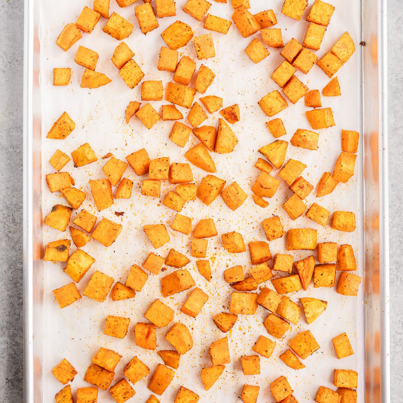 roasted sweet potatoes in the oven