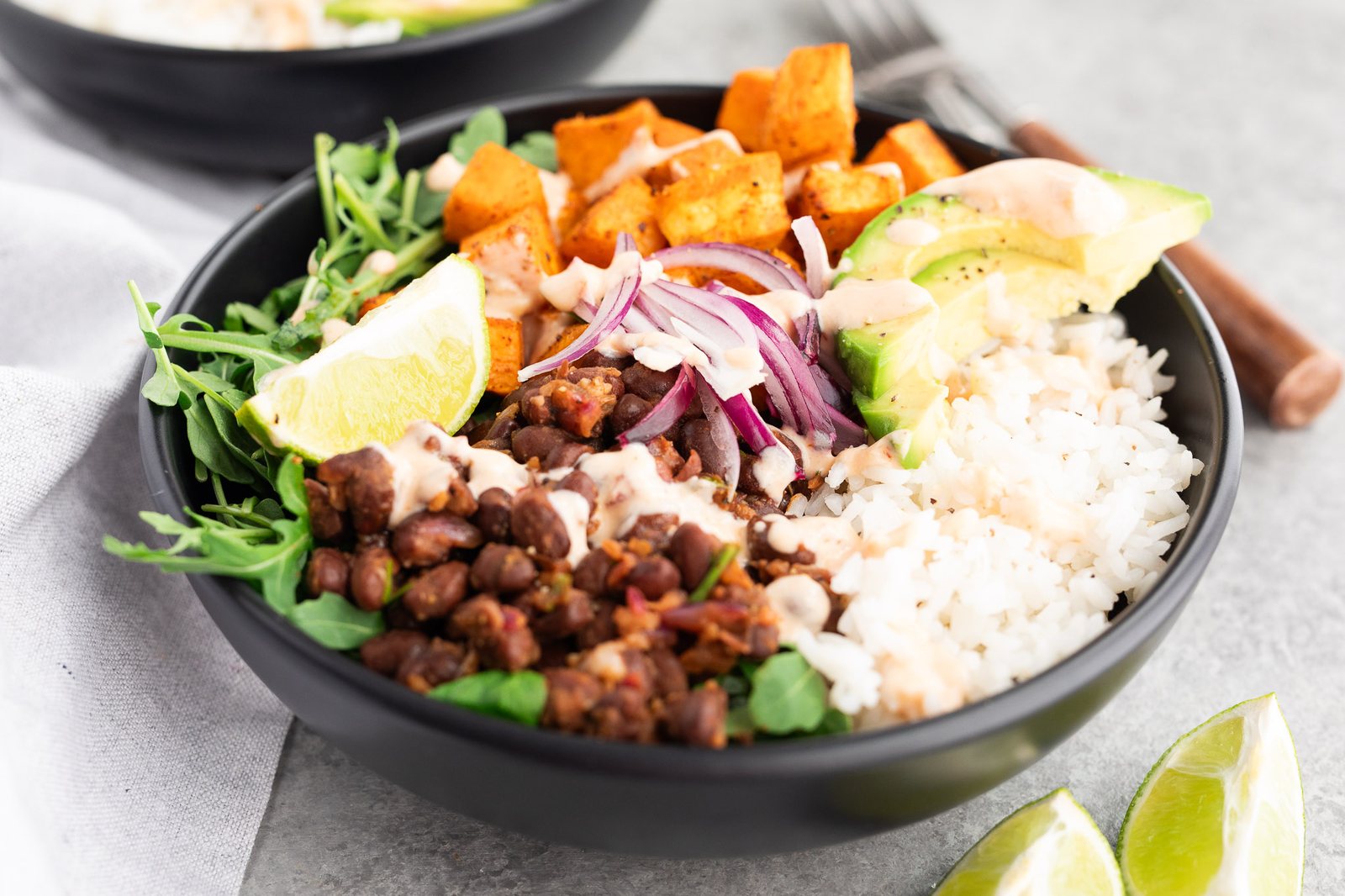 roasted sweet potato and black bean bowls
