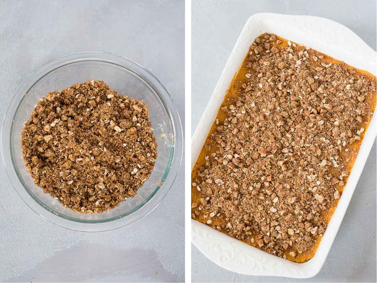 making pecan topping for sweet potato casserole