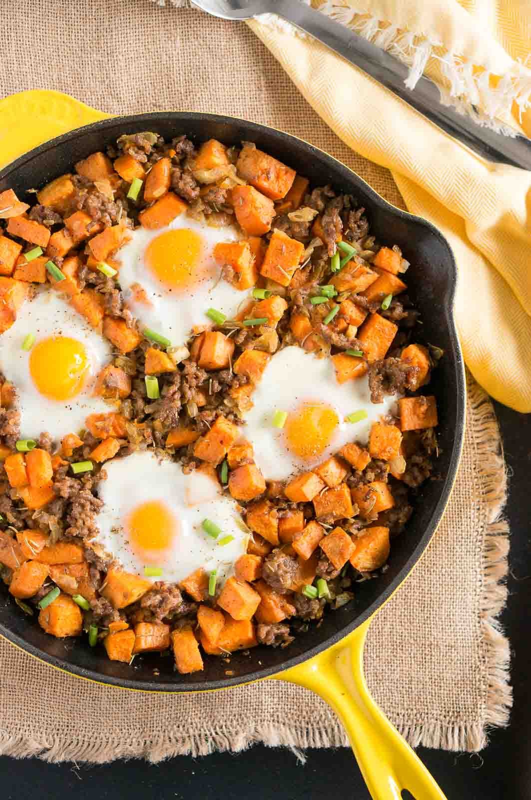Sweet Potato Hash with Sausage and Eggs