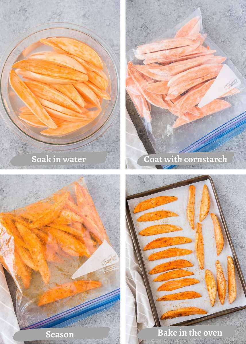 making sweet potato wedges - process shots