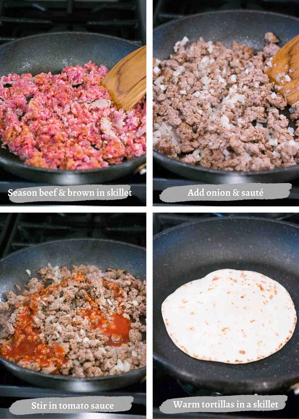 process images of making beef tacos