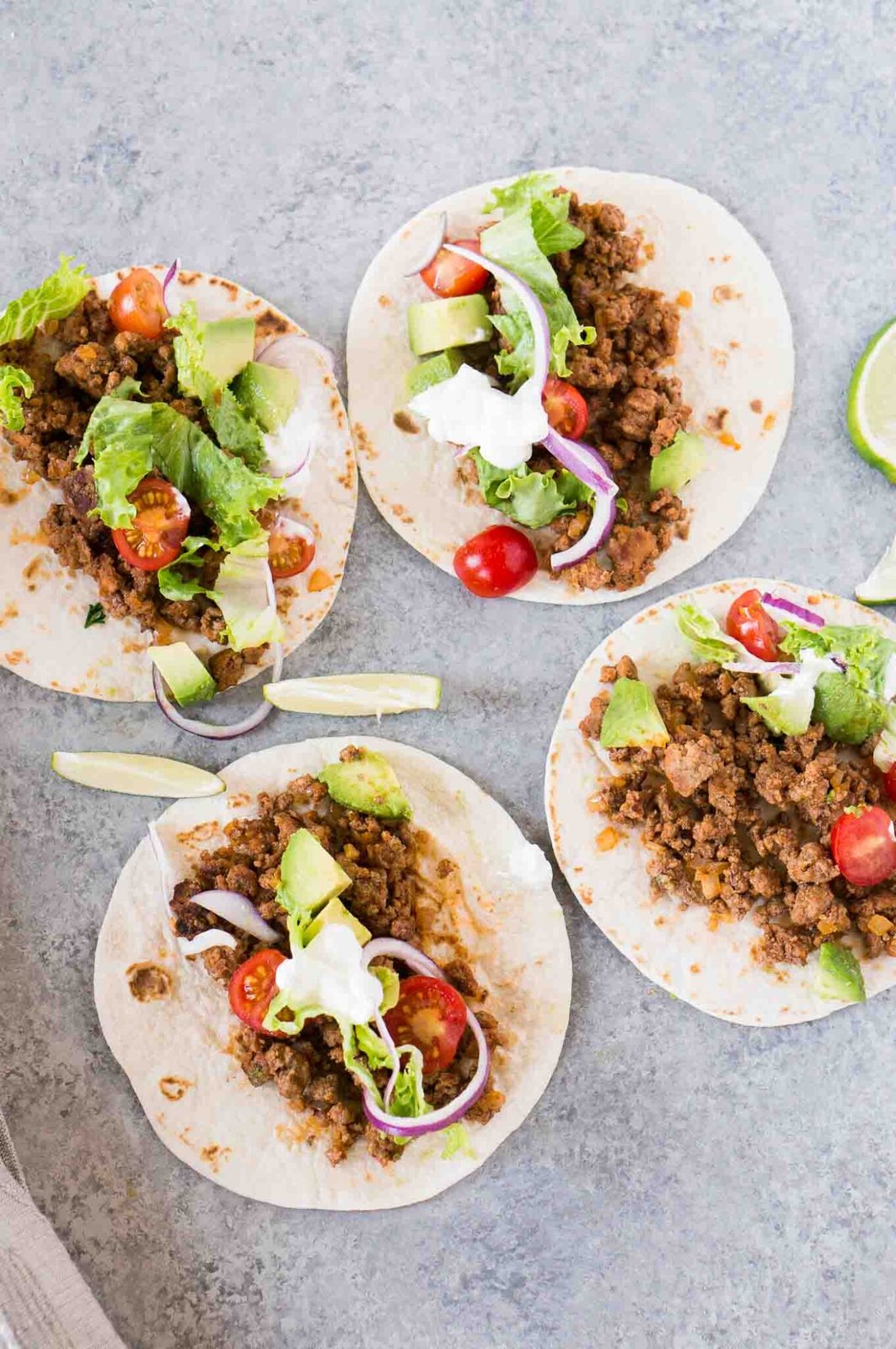 beef taco meat on tortillas