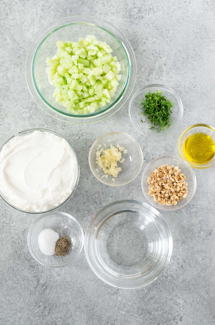 tarator ingredients on a gray board