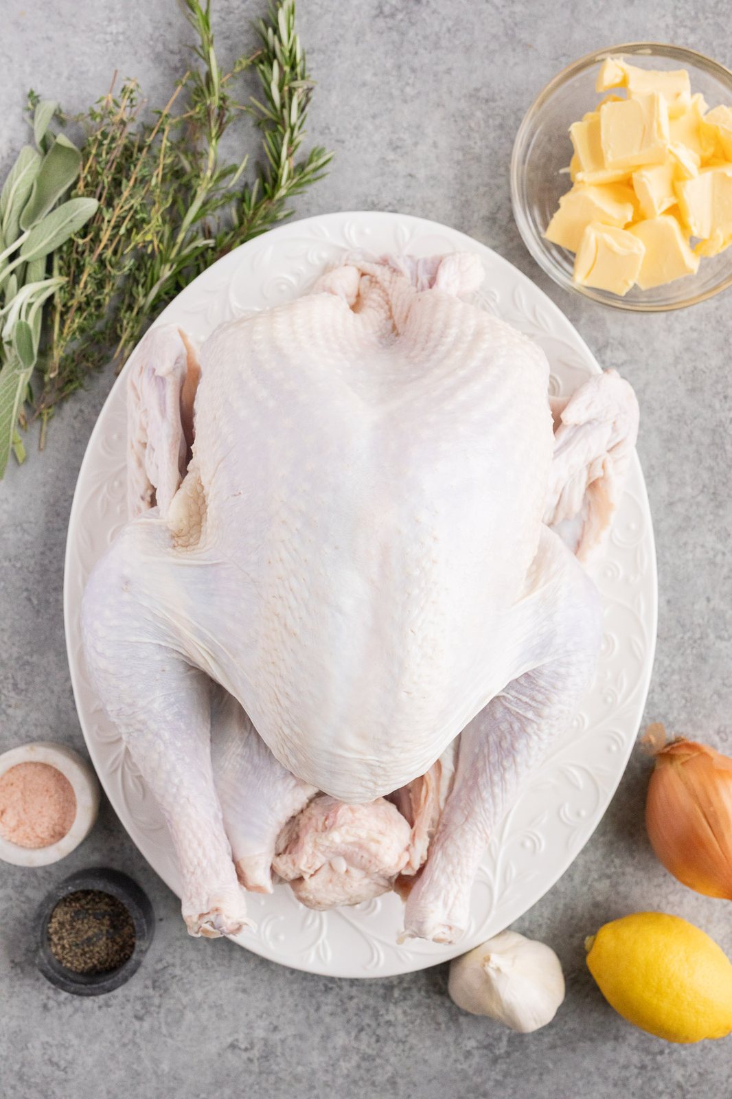 turkey and lemon, onion, garlic, butter and fresh herbs