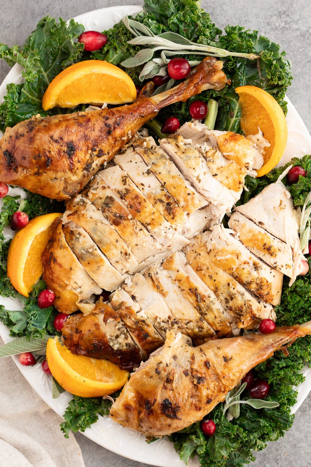 sliced roast turkey on a platter