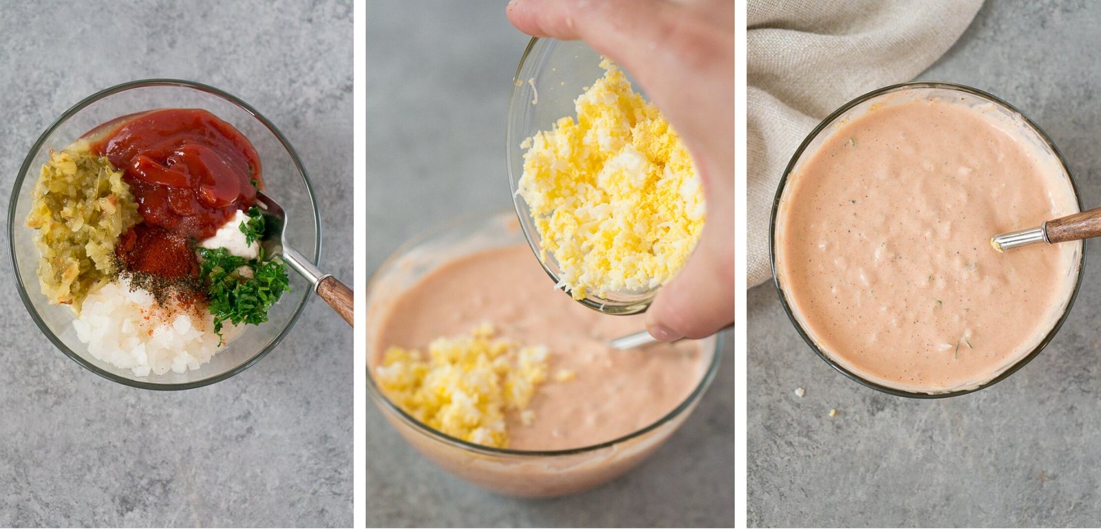 process shots of thousand island sauce